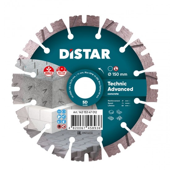 Distar Diamantzaagblad 1A1RSS C3 Technic Advanced 150 mm – Graniet & Gewapend Beton 