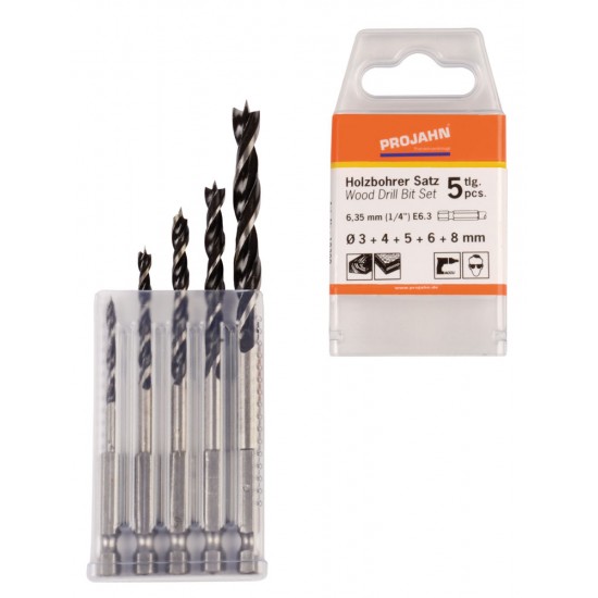 PROJAHN Houtborenset met Zeskant Schacht E6.3 – 5-delig (3/4/5/6/8 mm) PROJAHN Houtborenset met Zeskant Schacht E6.3 – 5-delig (3/4/5/6/8 mm)