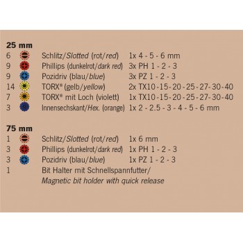 COLOR Bitset - Bit-Box L 6,3 / 1/4" 25 mm + 75 mm 56-dlg. ''PROJAHN''