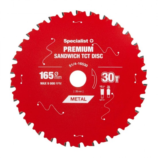 TCT Cirkelzaagblad Sandwichpanelen & Dun Metaal | 165x30Tx20mm – PREMIUM