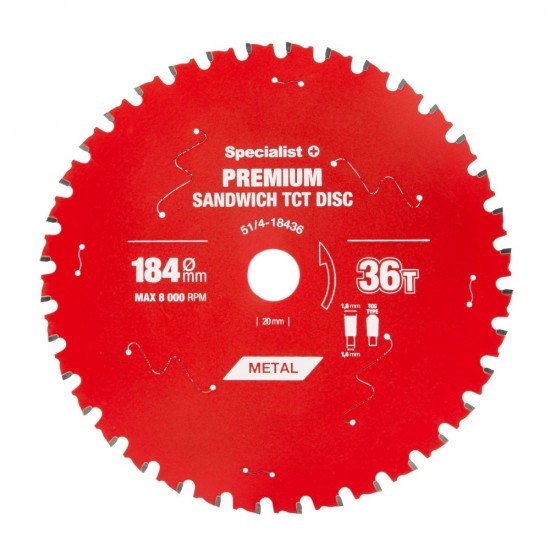 184x36Tx20/16mm TCT Cirkelzaagblad Sandwichpanelen & Dun Metaal | PREMIUM
