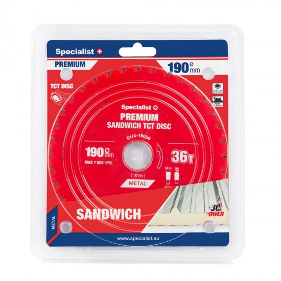 190x36Tx30mm TCT Cirkelzaagblad Sandwichpanelen & Dun Metaal | PREMIUM