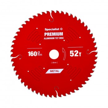 160 mm – 52T Cirkelzaagblad  Aluminium Zaagblad - Asgat 20mm - PREMIUM Kwaliteit  - SPECIALIST+ 