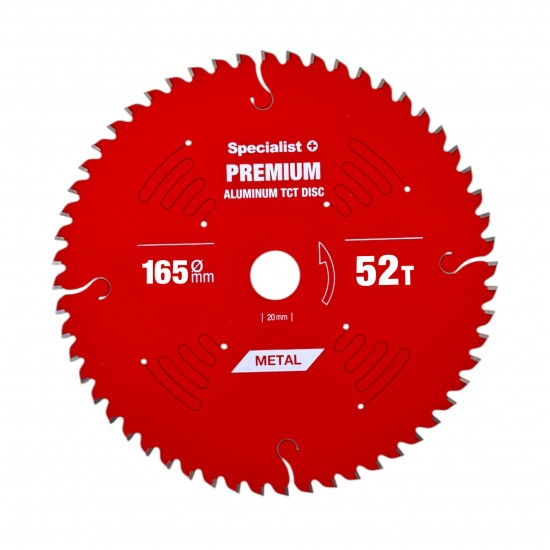 165 mm – 52T Cirkelzaagblad Aluminium Zaagblad - Asgat 20mm - PREMIUM Kwaliteit - SPECIALIST+