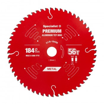 184 mm – 56T Cirkelzaagblad Aluminium Zaagblad - Asgat 20 / 16 mm - PREMIUM Kwaliteit - SPECIALIST+
