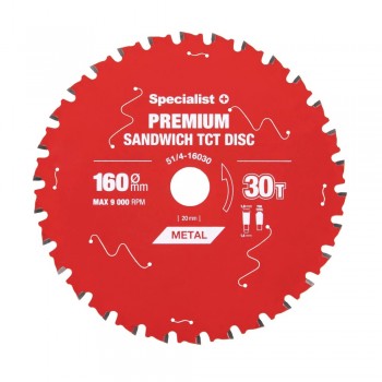 TCT Cirkelzaagblad Sandwichpanelen & Dun Metaal | 160x30Tx20mm – PREMIUM