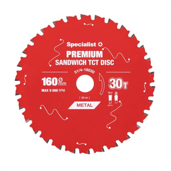 TCT Cirkelzaagblad Sandwichpanelen & Dun Metaal | 160x30Tx20mm – PREMIUM