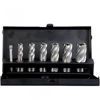 Projahn HSS kernboor set,  in metalen koffer, 7 st, diameter 12/14/16/18/20/22 mm, 1 geleidepen / opnemen : WELDON