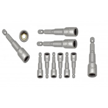 10 stuks set Magnetische Dopsleutelbit 8 mm - 65mm lang – Zeskantdop voor Schroef- en Boormachines