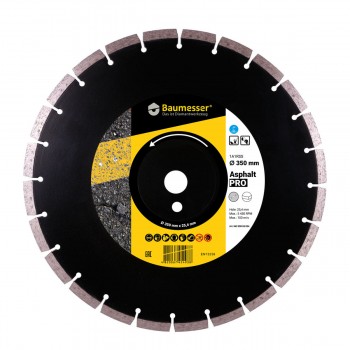 Diamantzaag Asphalt PRO ,Diamanten doorslijpschijf 350 x asgat 25,4 x 3,5 mm Baumesser, 10mm diamant segment