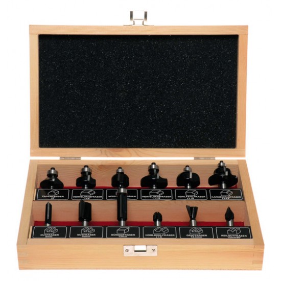 Bovenfrezenset 12-delig – Universele HM Freesbits Ø8 mm – Inclusief Profiel-, Groef- en Afkantfrezen Bovenfrezenset 12-delig – Universele HM Freesbits Ø8 mm – Inclusief Profiel-, Groef- en Afkantfrezen