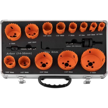 16-delige set 19 - 76 mm bi-metalen HSS M3 gatenzagen in koffer