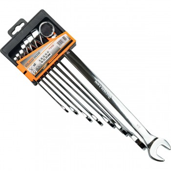 Set van 8 lange steeksleutels met ringsleutel, maatbereik 8-24 mm.