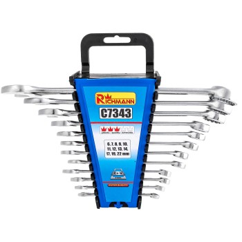 Set van 12 stuks chroom-vanadium steeksleutels/ringsleutels in maten van 6 tot 22 mm Set van 12 stuks chroom-vanadium steeksleutels/ringsleutels in maten van 6 tot 22 mm