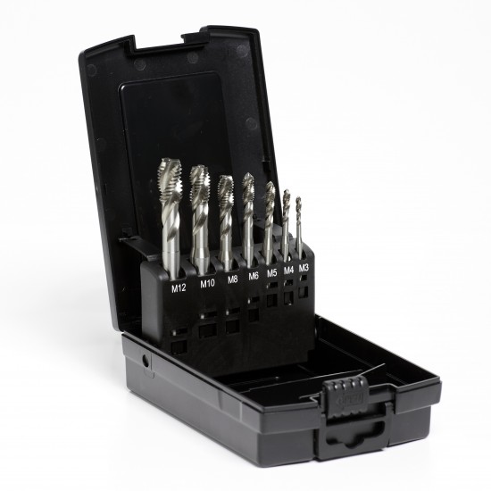 7-delige HSS-E Co5% Machinetappen Set M3-M12 – DIN371/376 – Form C – Met Opbergbox