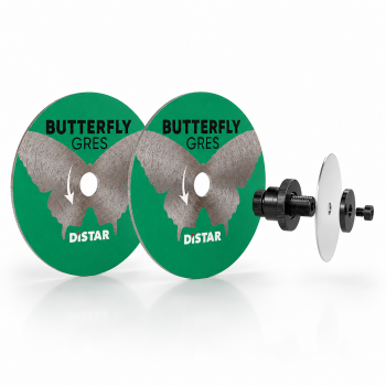 Distar Butterfly GRES Set – 2x Diamant Snijschijf 45x0,6x5,8 mm + Adapter D19 (5,8/9,6 mm) voor Proxxon