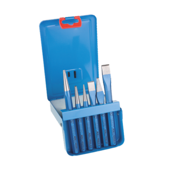 Koudbeitelset,  6-dlg. set in metalen cassette