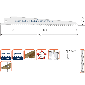 Reciprozaagblad x 150 x 6TPI -  Hout (5st) 