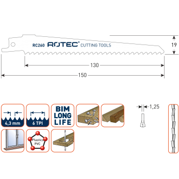 Reciprozaagblad x 150 x 6TPI - Hout/metaal (kozijnen) (5st)