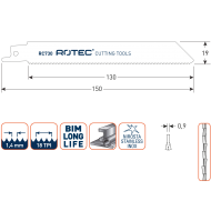 Reciprozaagblad x 150 x 18TPI -INOX / Metaal (5st)